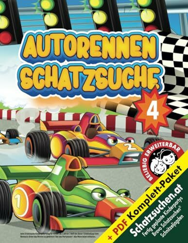 Auto Schatzsuche Kindergeburtstag ab 4 Jahren: Helft bei dieser Schnitzeljagd dem Rennauto Green das Rennen zu gewinnen! Ran ans Partysteuer! Alle Materialien enthalten. (Bravo Schatzsuche)