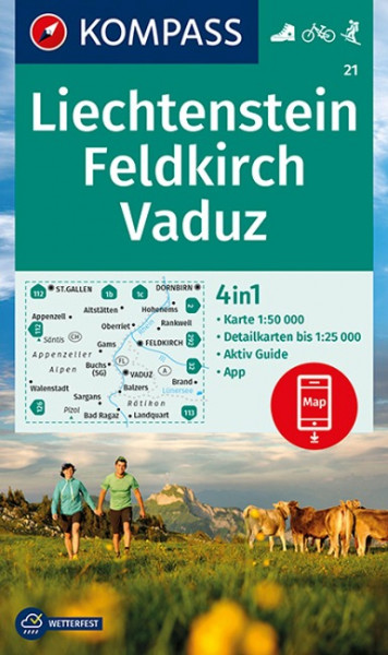 KOMPASS Wanderkarte Liechstenstein, Feldkirch, Vaduz 1:50 000