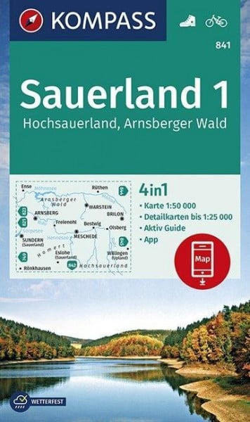 KOMPASS Wanderkarte Sauerland 1, Hochsauerland, Arnsberger Wald 1:50 000