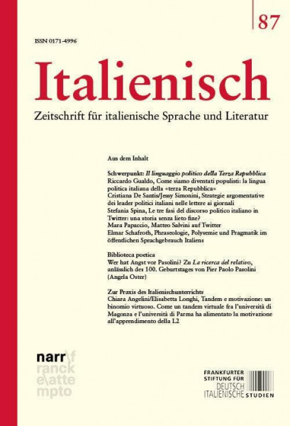 Italienisch Band 87 | 44. Jahrgang, Heft 1: Zeitschrift für italienische Sprache und Literatur