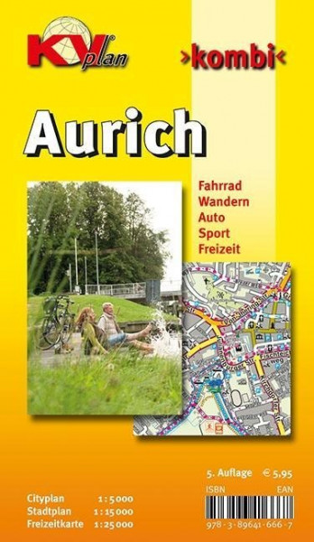 Aurich, KVplan, Radkarte/Freizeitkarte/Stadtplan, 1:25.000 / 1:15.000 / 1:5.000