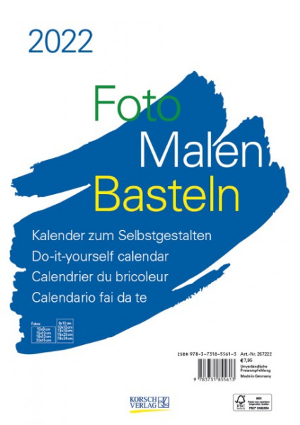 Foto-Malen-Basteln Bastelkalender A4 weiß 2022