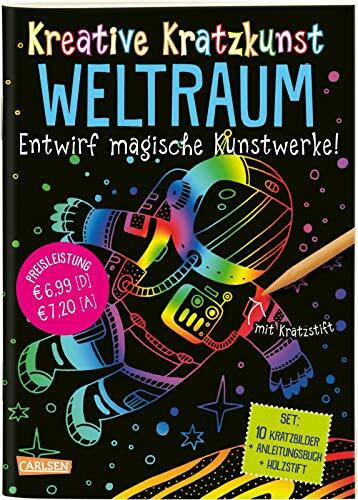 Kreative Kratzkunst: Weltraum: Set mit 10 Kratzbildern, Anleitungsbuch und Holzstift: Kinderbeschäftigung ab 5