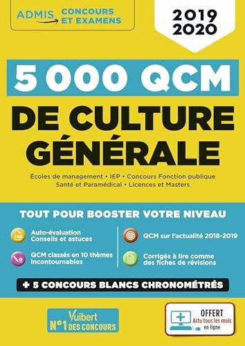 5000 QCM de culture générale + Actu en ligne mois par mois - Concours et examens 2019-2020