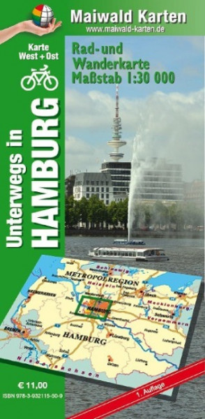 Hamburg Ost + West = unterwegs in Hamburg Rad- u. Wanderkarte - 2 Karten in einer Plastikhülle - mit vielen touristischen Informationen - Karte Ost + West