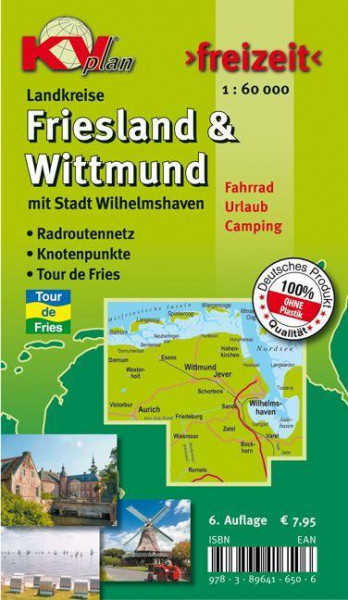Friesland & Wittmund Kreiskarte, KVplan, Radkarte/Freizeitkarte/Routenkarte zur Tour-de-Fries, 1:60.00