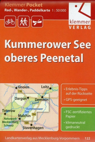 Klemmer Pocket Rad-, Wander- und Paddelkarte Kummerower See - oberes Peenetal