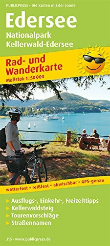 Edersee, Nationalpark Kellerwald-Edersee: Rad- und Wanderkarte mit Ausflugszielen, Einkehr- & Freizeittipps, wetterfest, reissfest, abwischbar, ... abwischbar. Laminiert. GPS-genau. 1:50000