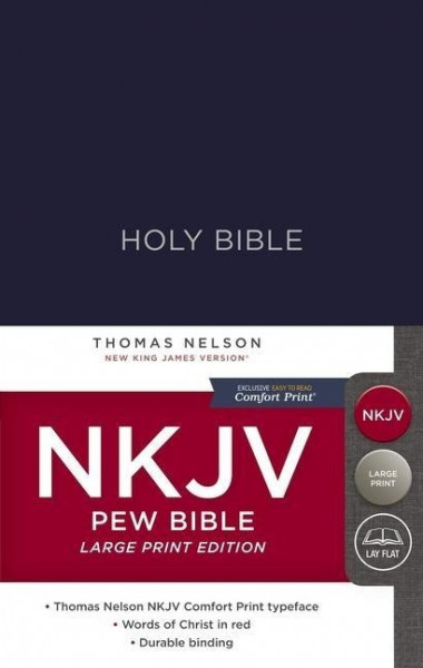 NKJV, Pew Bible, Large Print, Hardcover, Blue, Red Letter Edition, Comfort Print