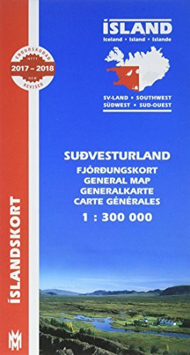 Island. Südwest 1 : 300 000: Sudvesturland, Fjördungskort. Mit Informationen und Farbfotos. Text in isländisch, englisch, deutsch, französisch. ... menning) (South West Iceland Map 1:300 000)