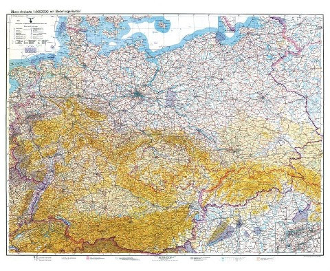Historische Karte: DEUTSCHLAND 1938 - Übersichtskarte mit der Bodenorganisation der Deutschen Luftwaffe (plano)