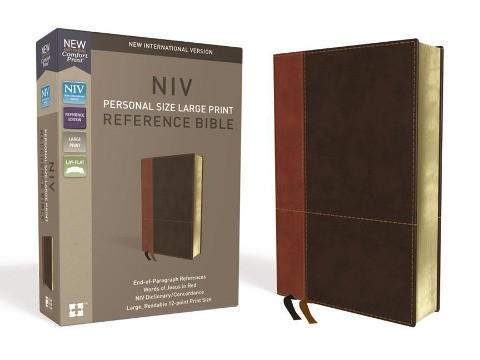 NIV, Personal Size Reference Bible, Large Print, Imitation Leather, Brown, Red Letter Edition, Comfo