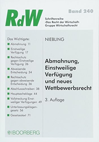 Abmahnung, Einstweilige Verfügung und neues Wettbewerbsrecht (Das Recht der Wirtschaft)