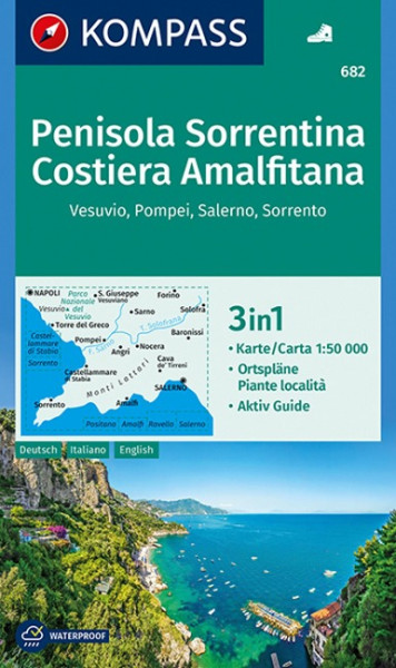 Penisola Sorrentina, Costiera Amalfitana, Vesuvio, Pompei, Salerno, Sorrento 1:50 000
