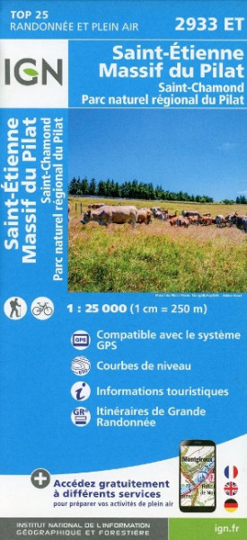 Saint-Étienne. Massif du Pilat. Saint-Chamond. Parc national régional du Pilat 1 : 25 000
