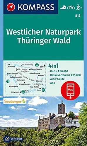 KOMPASS Wanderkarte 812 Westlicher Naturpark Thüringer Wald 1:50.000: 4in1 Wanderkarte, mit Aktiv Guide und Detailkarten inklusive Karte zur offline ... der KOMPASS-App. Fahrradfahren. Langlaufen.