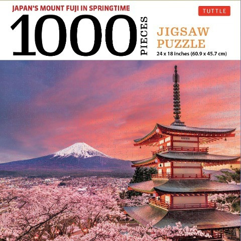 Mount Fuji Japan Jigsaw Puzzle - 1,000 Pieces: Snowcapped Mount Fuji and Chureito Pagoda in Springtime (Finished Size 24 in X 18 In)