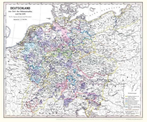 Historische Karte: DEUTSCHLAND zur Zeit der Hohenstaufen und bis 1273 (Plano)