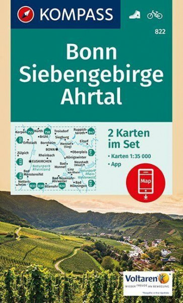 KOMPASS Wanderkarte Bonn, Siebengebirge, Ahrtal: 2 Wanderkarten 1:35000 im Set inklusive Karte zur offline Verwendung in der KOMPASS-App. Fahrradfahren. (KOMPASS-Wanderkarten, Band 822)