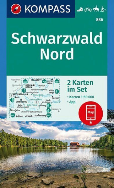 KOMPASS Wanderkarte Schwarzwald Nord: 2 Wanderkarten 1:50000 im Set inklusive Karte zur offline Verwendung in der KOMPASS-App. Fahrradfahren. Reiten. Langlaufen. (KOMPASS-Wanderkarten, Band 886)