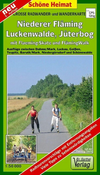 Große Radwander- und Wanderkarte Niederer Fläming, Luckenwalde, Jüterbog, mit Flaeming-Skate® und FlämingWalk® 1 : 50 000