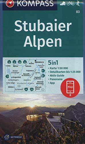 KOMPASS Wanderkarte Stubaier Alpen: 5in1 Wanderkarte 1:50000 mit Panorama, Aktiv Guide und Detailkarten inklusive Karte zur offline Verwendung in der ... Skitouren. (KOMPASS-Wanderkarten, Band 83)
