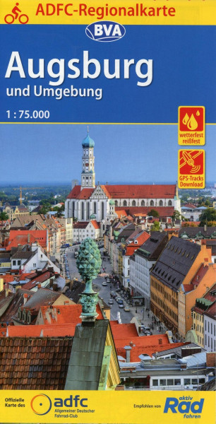 ADFC-Regionalkarte Augsburg und Umgebung mit Tagestouren-Vorschlägen, 1:75.000, reiß- und wetterfest, GPS-Tracks Download