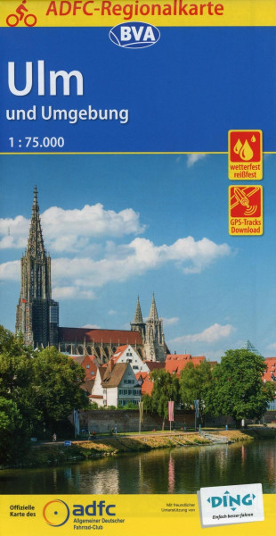 ADFC-Regionalkarte Ulm und Umgebung mit Tagestouren-Vorschlägen, 1:75.000