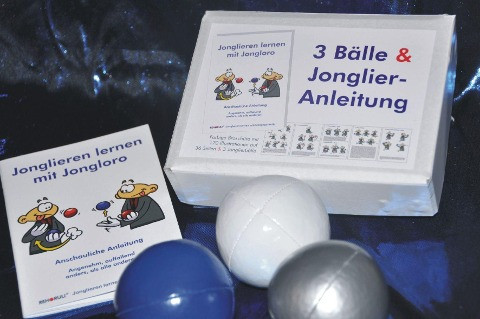 3 Bälle & Jonglier-Anleitung(blau, weiß, silber)