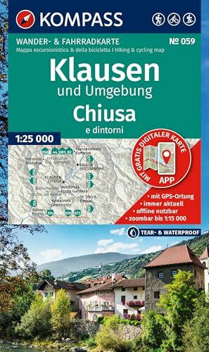 KOMPASS Wanderkarte 059 Klausen und Umgebung / Chiusa e dintorni 1:25.000: Wander- und Fahrradkarte in einem - inklusive Offline-Verwendung in der ... Radwege. Skitouren. Langlaufen. Reiten.