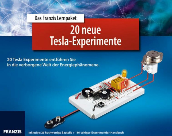 20 neue Tesla-Experimente, Buch, Laborsteckboard u. 16 Bauteile