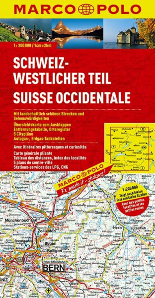 MARCO POLO Karte Schweiz, Westlicher Teil 1:200.000: Mit landschaftlich schönen Strecken und Sehenswürdigkeiten. Übersichtskarte zum Ausklappen, ... (MARCO POLO Karten 1:200.000)