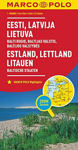 MARCO POLO Länderkarte Estland, Lettland, Litauen, Baltische Staaten 1:800.000: Übersichtskarte zum Ausklappen, Entfernungstabelle, Ortsregister, 3 Citypläne