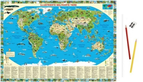 Illustrierte Weltkarte Tiere