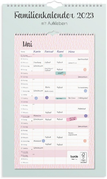Burde Familienkalender 2023 Pastell mit Aufkleber
