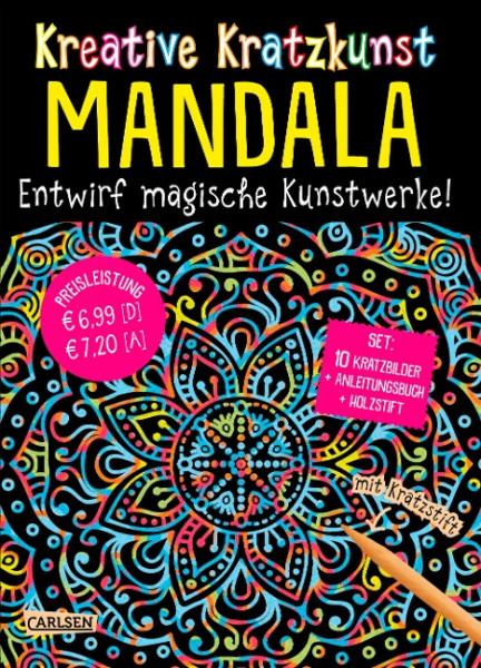 Kreative Kratzkunst: Mandala: Set mit 10 Kratzbildern, Anleitungsbuch und Holzstift