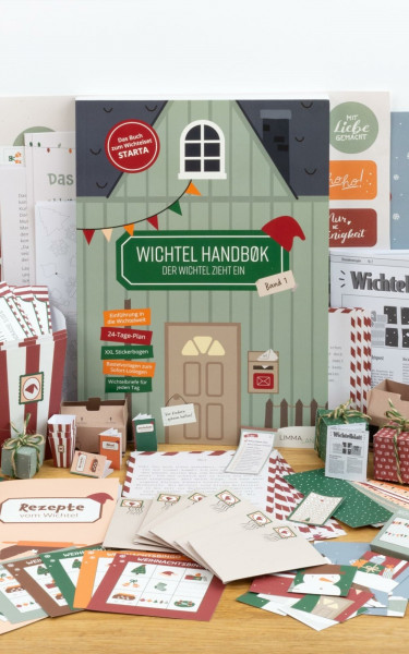LIMMALAND Wichtelbuch Band 1 – Der Wichtel zieht ein | 24-Tage-Wichtelplan mit Ideen, Briefen, Bastelvorlagen & Stickerbogen | Rundum-sorglos-Paket für eine entspannte Wichtelzeit