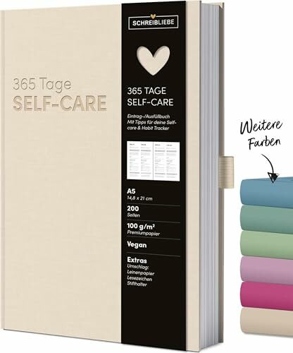 Self-care-Tagebuch Sand: 365 Tage Ausfüllbuch A5, für mehr Selbstliebe und Dankbarkeit, mit Lesebändchen und Stiftehalter 200 Seiten Schreibliebe