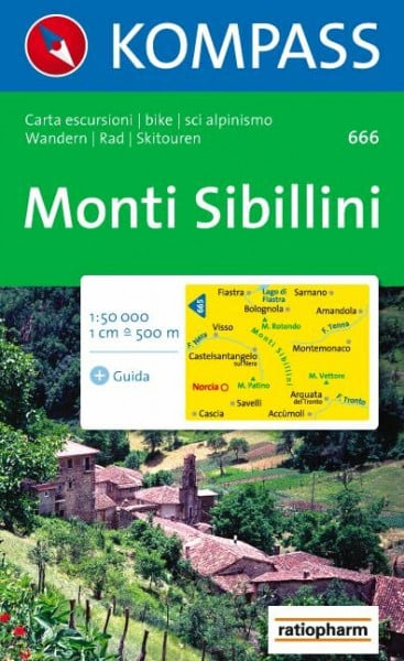 Monti Sibillini: Wanderkarte mit Kurzführer ital., Radrouten und alpinen Skirouten. 1:50000 (KOMPASS Wanderkarte, Band 666)