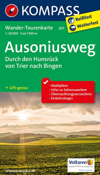 KOMPASS Wander-Tourenkarten 2511 Ausoniusweg, durch den Hunsrück von Trier nach Bingen