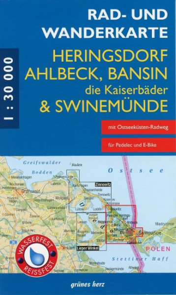 Heringsdorf, Ahlbeck, Bansin - die Kaiserbäder und Swinemünde. Rad- und Wanderkarte