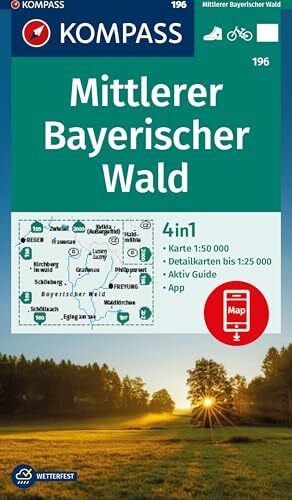 KOMPASS Wanderkarte 196 Mittlerer Bayerischer Wald 1:50.000: 4in1 Wanderkarte mit Aktiv Guide und Detailkarten inklusive Karte zur offline Verwendung in der KOMPASS-App. Fahrradfahren.