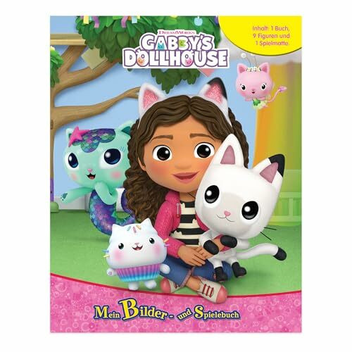Gabby's Dollhouse Mein Bilder- und Spielebuch - Spiel- und Beschäftigungsbuch, 10-seitiges Buch, 9 Spielfiguren, 1 Spielmatte