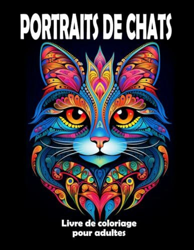 PORTRAITS DE CHATS - Livre de coloriage pour adultes: 50 planches de dessin composées de volutes et de mandalas en noir et blanc à mettre en couleurs ... 8.5 x 11 inch. (21,59 cm x 29,74 cm) | Broché