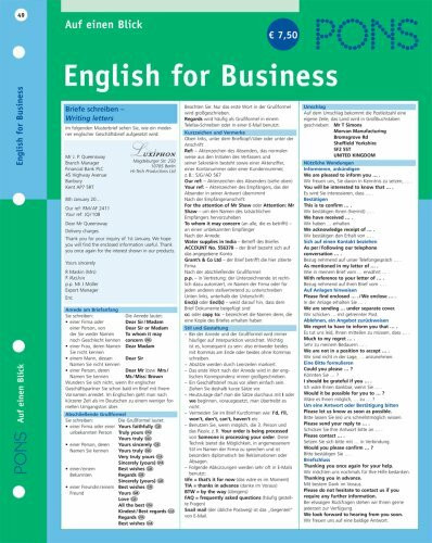 PONS English for Business auf einen Blick: kompakte Übersicht, Englisch fürs Büro (PONS Auf einen Blick)