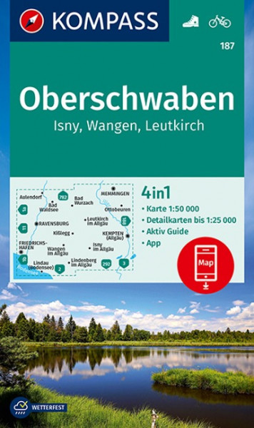 KOMPASS Wanderkarte 187 Oberschwaben, Isny, Wangen, Leutkirch