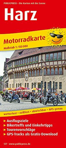 Motorradkarte Harz: Mit Ausflugszielen, Einkehr- & Freizeittipps und Tourenvorschlägen, wetterfest, reissfest, abwischbar, GPS-genau. 1:150000