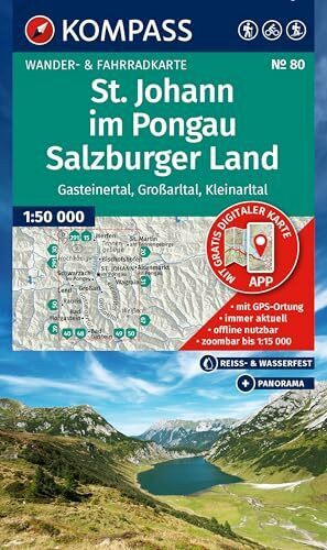 KOMPASS Wanderkarte 80 St. Johann im Pongau, Salzburger Land 1:50.000: Wander- und Fahrradkarte in einem - inklusive Offline-Verwendung in der ... Panorama. Skitouren. Langlaufen. Reiten.