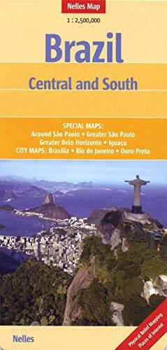 Brazil: Central and South: 1:2,5 Mill.: Special Maps: Around Sao Paulo, Greater Sao Paulo, Greater Belo Horizonte, Iguacu. City Maps: Brasilia, Rio de ... Mapping, Places of Interest (Nelles Map)