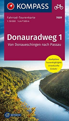 KOMPASS Fahrrad-Tourenkarte Donauradweg 1, von Donaueschingen nach Passau 1:50.000: Leporello Karte, reiß- und wetterfest